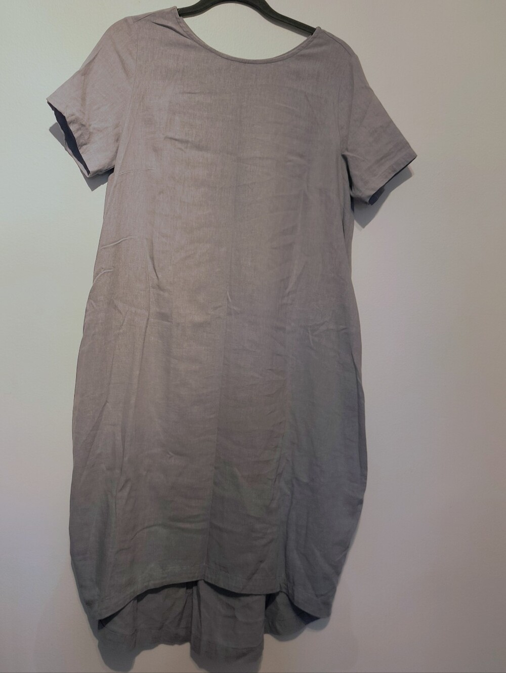 Minimalist Light Gray Linen-mix Short-Sleeve Shift Dress